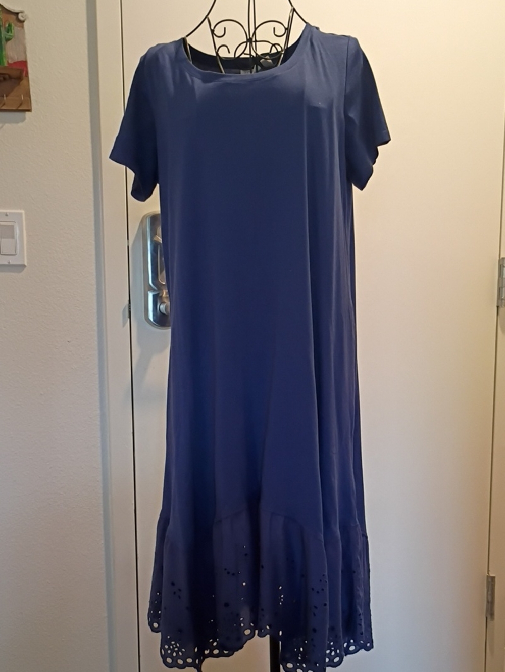 LOGO by Lori Goldstein Royal Blue Short-Sleeve Midi Dress